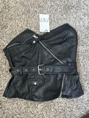Zara Black Faux Leather Belted Moto Corset